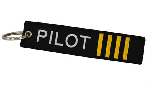 Pilot Embroidered Keyring/Luggage Tag White/Yellow On Black