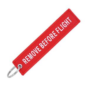 Remove Before Flight Embroidered Keyring/Luggage Tag White On Red