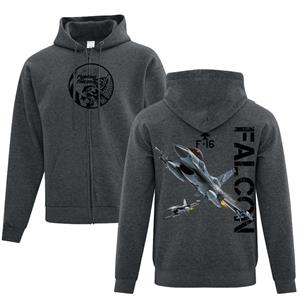 F-16 Falcon Full Zip Hoodie Charcoal MEDIUM
