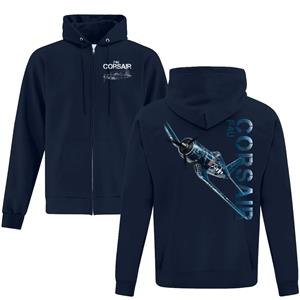 F4U Corsair Full Zip Hoodie Navy Blue LARGE