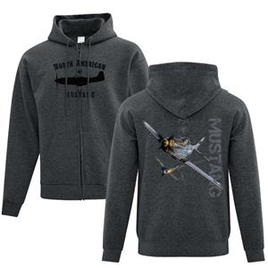 P-51 Mustang Full Zip Hoodie Charcoal SMALL