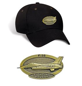 F-16 Falcon Brass Badge Cap Black