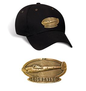P-38 Lightning Brass Badge Cap Black