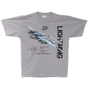 P-38 Lightning Vintage T-Shirt Silver LARGE