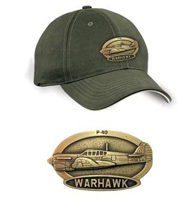 P-40 Warhawk Brass Badge Cap Khaki Green