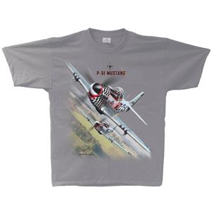P-51 Mustang Flight T-Shirt Silver/Grey 3X-LARGE
