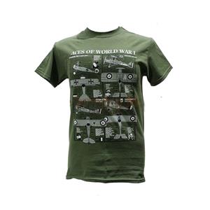 Aces Of World War 1 Blueprint Design T-Shirt Olive Green LARGE