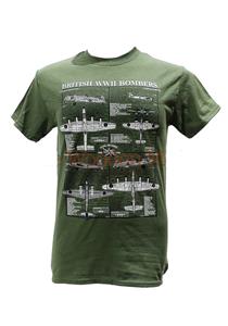British WWII Bombers Blueprint Design T-Shirt Olive Green LARGE
