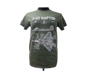 Lockheed Martin F-22 Raptor Blueprint Design T-Shirt Olive SMALL