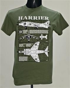 Hawker Siddeley Harrier Blueprint Design T-Shirt Olive Green LARGE