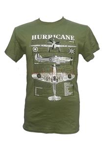 Hawker Hurricane Blueprint Design T-Shirt Olive Green LARGE