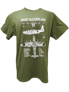 Short Sunderland S.25 Blueprint Design T-Shirt Olive Green LARGE