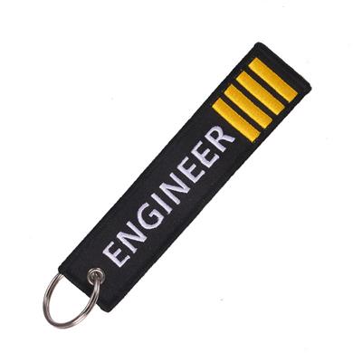 Flight Engineer Embroidered Keyring/Luggage Tag White/Yellow On Black - Click Image to Close