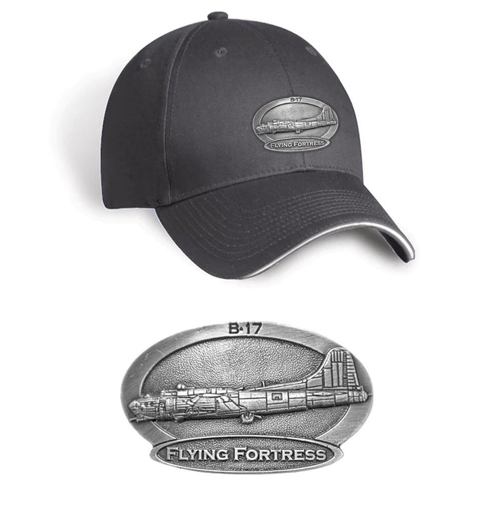 B-17 Flying Fortress Pewter Badge Cap Grey - Click Image to Close