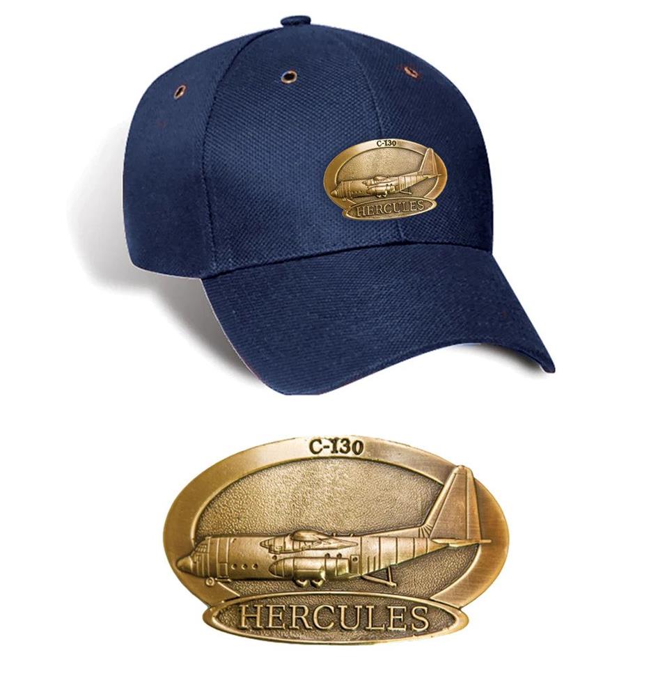 Hercules C-130 Brass Badge Cap Navy - Click Image to Close