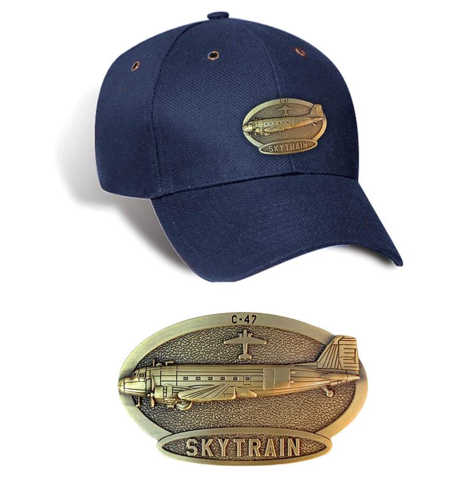 C-47 Skytrain Brass Badge Cap Navy Blue - Click Image to Close