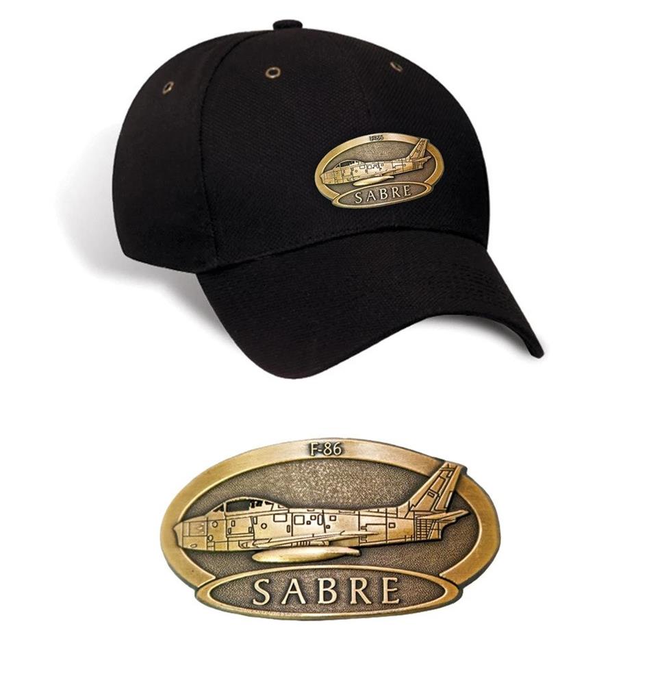 F-86 Sabre Brass Badge Cap Black - Click Image to Close