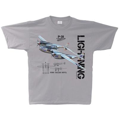 P-38 Lightning Vintage T-Shirt Silver LARGE - Click Image to Close