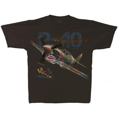 P-40 Warhawk T-Shirt Brown LARGE - Click Image to Close