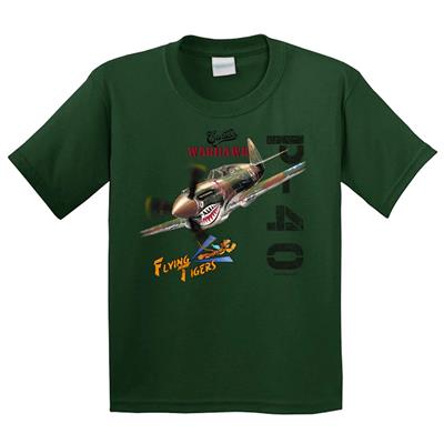 P-40 Warhawk T-Shirt Green YOUTH SMALL 6-8 - Click Image to Close