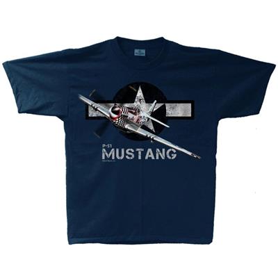 P-51 Mustang T-Shirt Navy Blue SMALL - Click Image to Close