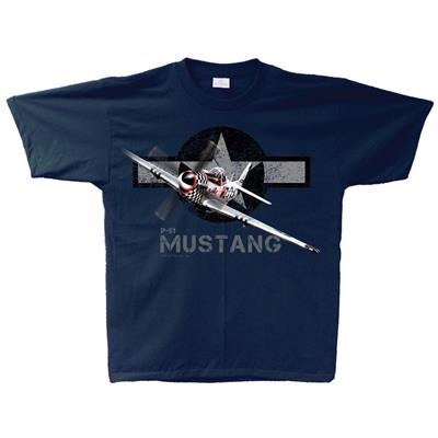 P-51 Mustang T-Shirt Navy Blue YOUTH MEDIUM 10-12 - Click Image to Close