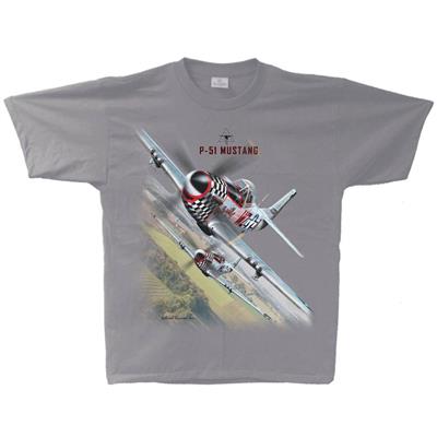 P-51 Mustang Flight T-Shirt Silver/Grey SMALL - Click Image to Close