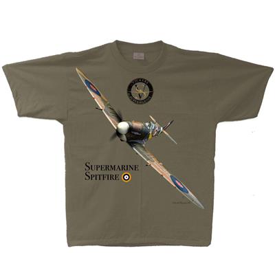 Spitfire Mk IX Flight T-Shirt Military Green LARGE - Click Image to Close