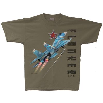 Su-33 Flanker T-Shirt Military Green LARGE - Click Image to Close