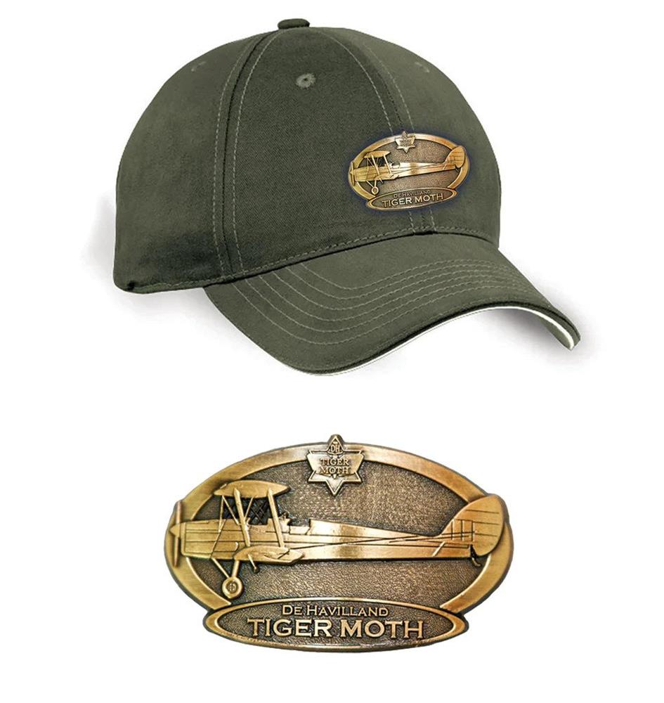 De Havilland Tiger Moth Brass Badge Cap Khaki - Click Image to Close