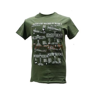 Aces Of World War 1 Blueprint Design T-Shirt Olive Green LARGE - Click Image to Close