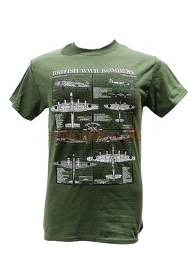 British WWII Bombers Blueprint Design T-Shirt Olive Green LARGE - Click Image to Close