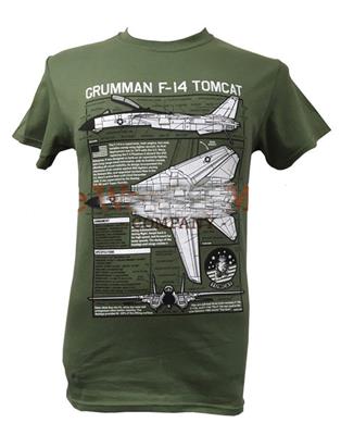 Grumman F-14 Tomcat Blueprint Design T-Shirt Olive LARGE - Click Image to Close