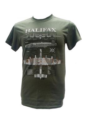 Handley Page Halifax Blueprint Design T-Shirt Olive Green 2X-LARGE - Click Image to Close