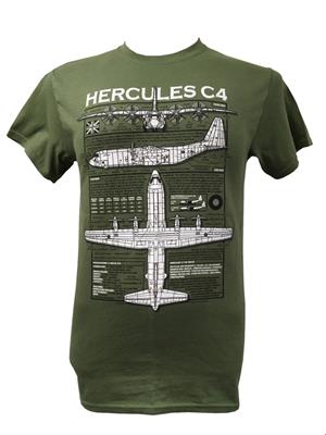 Lockheed C-130 Hercules Blueprint Design T-Shirt Olive Green MEDIUM - Click Image to Close