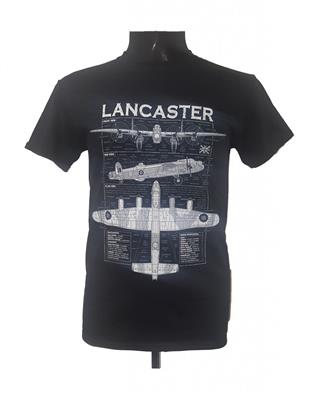 Lancaster Blueprint Design T-Shirt Black SMALL DISCONTINUED - Click Image to Close