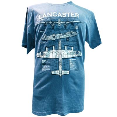 Lancaster Blueprint Design T-Shirt Blue MEDIUM - Click Image to Close