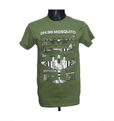 De Havilland DH.98 Mosquito Blueprint Design T-Shirt Olive Green SMALL - Click Image to Close