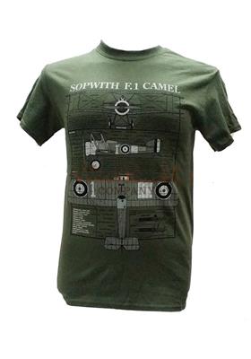 Sopwith Camel Blueprint Design T-Shirt Olive Green 3X-LARGE - Click Image to Close
