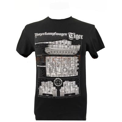 Tiger WW2 Tank Blueprint Design T-Shirt Black 3X-LARGE - Click Image to Close