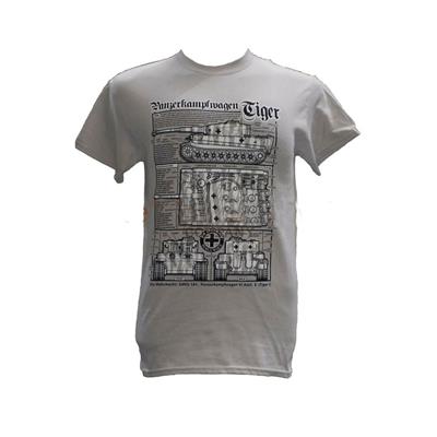 Tiger WW2 Tank Blueprint Design T-Shirt Grey LARGE - Click Image to Close