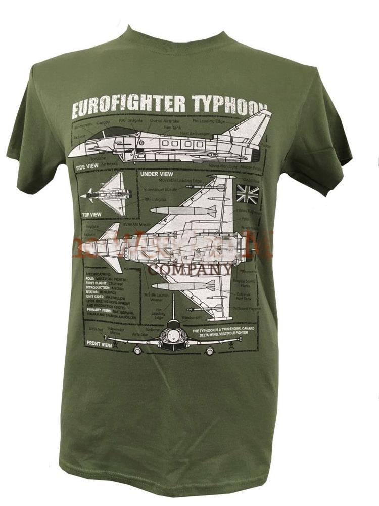 Eurofighter Typhoon Blueprint Design T-Shirt Olive Green MEDIUM - Click Image to Close