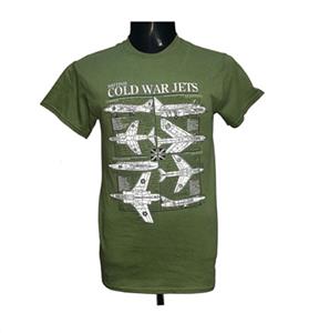 British Cold War Jets Blueprint Design T-Shirt Olive Green LARGE - Click Image to Close