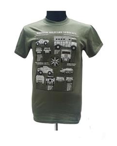 British Army WWII Vehicles Blueprint Design T-Shirt Olive Green X-LARGE - Click Image to Close