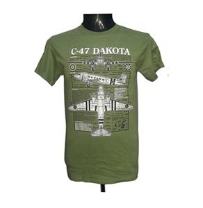 Dakota C-47 Skytrain Blueprint Design T-Shirt Olive Green SMALL