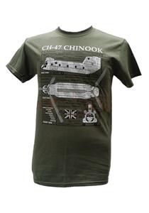 CH-47 Chinook Helicopter Blueprint Design T-Shirt Olive Green 2X-LARGE