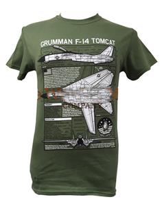 Grumman F-14 Tomcat Blueprint Design T-Shirt Olive MEDIUM