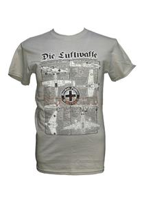 Die Luftwaffe - German WW2 Fighters Blueprint Design T-Shirt Grey 2X-LARGE