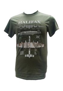 Handley Page Halifax Blueprint Design T-Shirt Olive Green 2X-LARGE