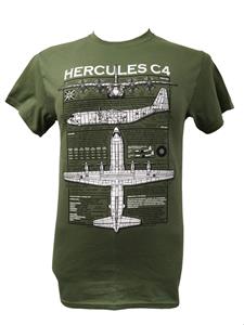 Lockheed C-130 Hercules Blueprint Design T-Shirt Olive Green MEDIUM